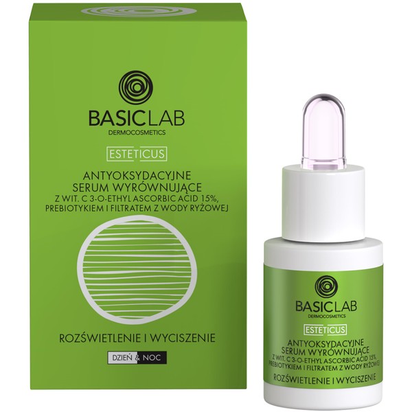 BasicLab Illuminating Face Serum with Vitamin C 15% | 30 ml | Glows, Moisturises, Soothes Irritations and Inflammatory Changes, for Women and Men, Day & Night, Under Makeup