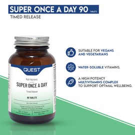 Quest Super Once A Day Multivitamin & Minerals Tablets. 17 Vitamins & 12 Minerals with Vitamin A, B, C, D, Iron & Zinc for Men & Women. for Optimal Health, Reduces Fatigue & Immunity. (90 Tablets)