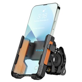 visnfa New Upgraded Bike Phone Mount Holder Two Connectors Quickly Lock and Release,360°Rotatable Bicycle Motorcycle Scooter Accessories Handlebar Phone Clip for 4.0"-7.0" Smartphone (Orange)