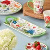 Greenhouse Rectangular Tray with Handles 15.875x6.375-Inch Ceramic Platter Vibrant Floral