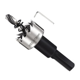 METALLIXITY Hole Saw 19mm (3/4"), 4241 High Speed Steel Hole Cutter with Center Drill Bit, Hex Key and Spring - for Thin Metal, Plastic, PVC Boards, Silver