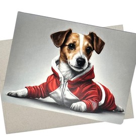 Whitman and Daughter Jack Russell Terrier Tracksuit Birthday Card (1 Premium Card, 5X7 Inch) dog card blank for every occasion like birthday, thank you, or thinking of you - 744