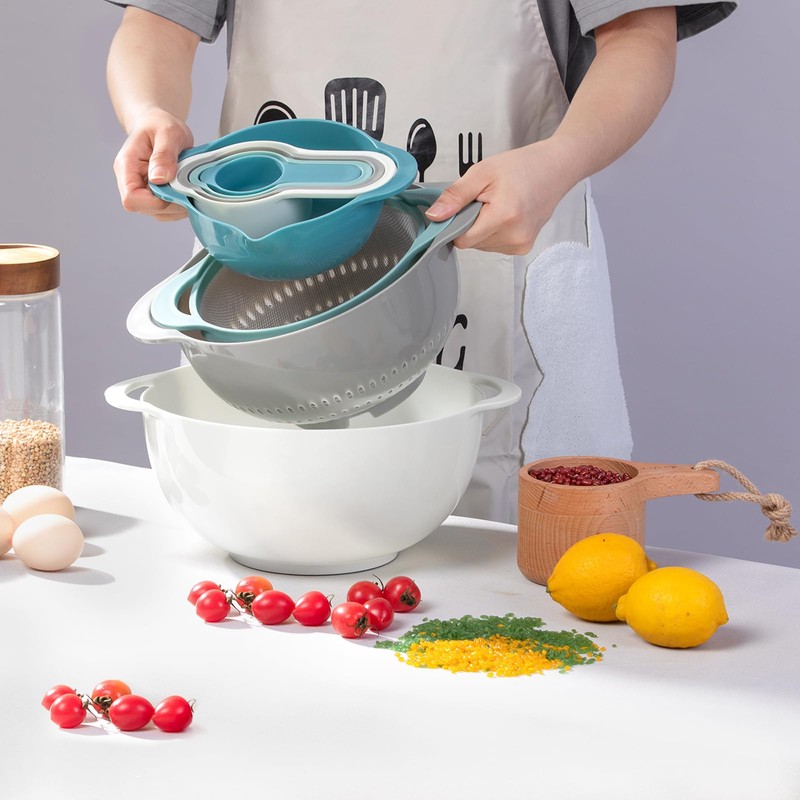 Mixing Bowls for Kitchen, 13 Piece Plastic Nesting Bowls Set