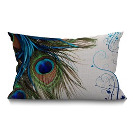 BGBDEIA Peacock Decorative Linen Cushion Covers 30 x 50 cm (12" x 20") Rectangular Throw Pillow Covers for Garden Patio Living Room Couch Sofa