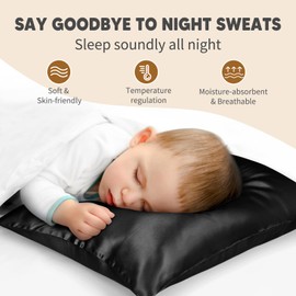 OLESILK OLESILK Kids Toddler-Pillow-Case 13x18 Inch 1 Pack, 100% Mulberry Silk Pillow Cases Toddler, Soft Breathable Smooth for Baby in Summer, Hidden Zipper - Black