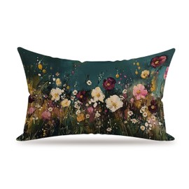 XUISWELL818 Farmhouse Rustic Wildflower Floral 12x20 Pillow Cover, Dark Cottagecore Botanical Landscape Accent Floral Decorative Pillows Covers Room Decor