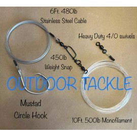 Outdoor Tackle 16ft Shark Fishing Rig - Heavy Duty - Mustad 16/0 - 18/0 - 20/0 - 20/0