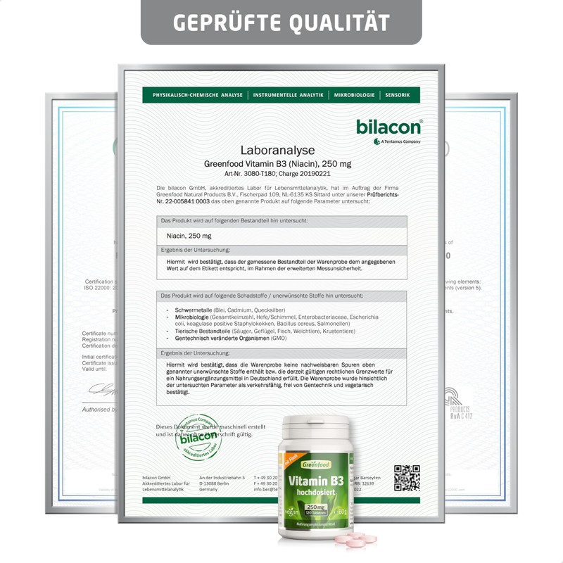 Greenfield Piece Hochdosiert Vitamin B3 (Niacin) 250 mg – 180