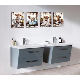 Framed Highland Cow Baby Canvas Wall Art,Highland Cow Bathroom Decor Wall Art,Funny Sunflower Cow Wall Prints Art Signs,Vintage Humor Animal Bathroom Pictures Artwork Home Decor Set of 4(8x10in)