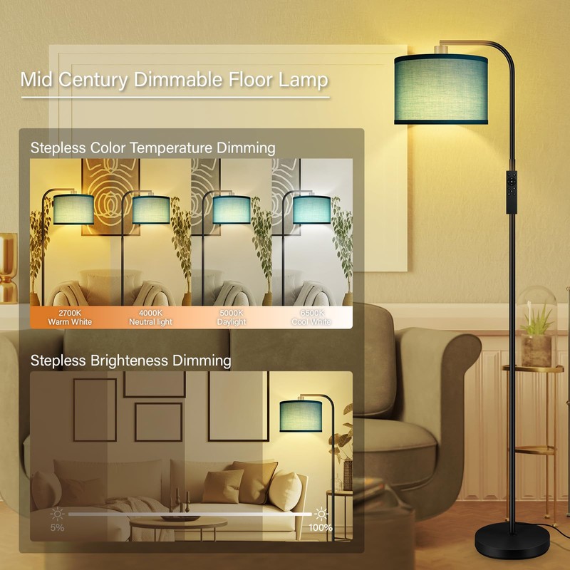 BoostArea Dimmable Floor Lamp for Living Room,Arc Remote Control Sofa
