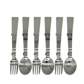 Maydahui 6PCS Foldable Spoon Fork Portable Camping Cutlery SUS 18/10（304）Stainless Steel Spork Multi-Functional Folding Fruit Forks for Travel Outdoors Tableware Hiking Survival Camping