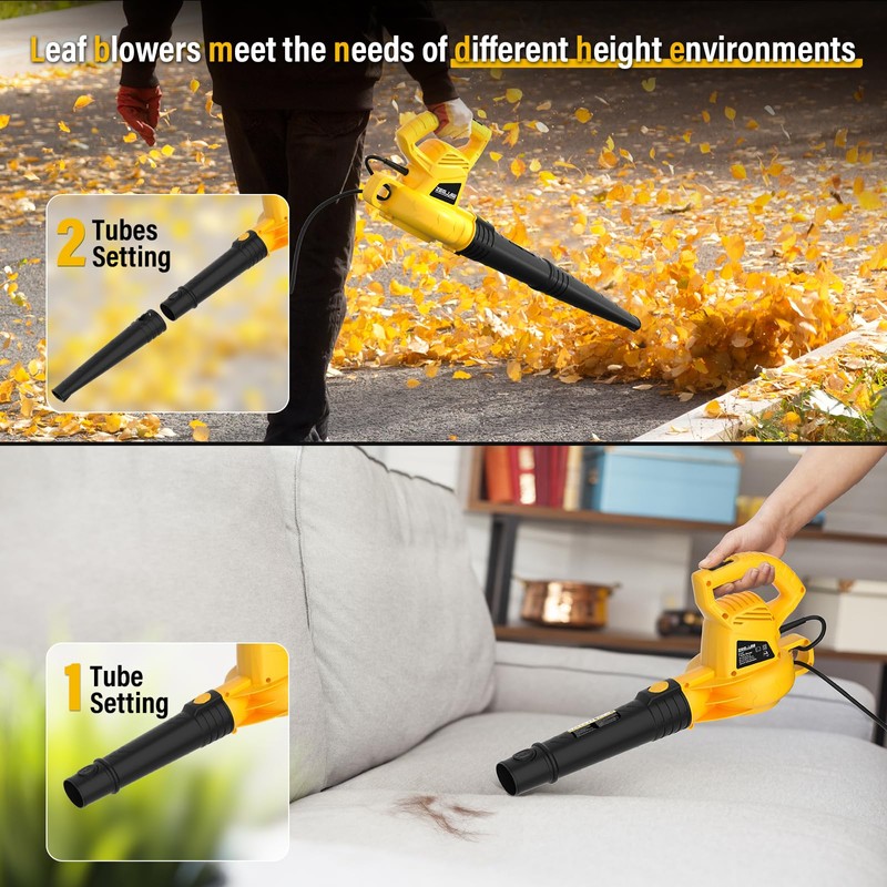 ZEGJAW Electric Leaf Blower Corded, 7-AMP Leaf Blowers, 155MPH/350CFM Small