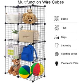 Squareful 14” x 14” Wire Cube Storage, Metal Grid Organizer, Freestanding Modular Cubes, DIY Stackable Bookcase, Ideal for Living Room, Bedroom, Office, Garage (8 Cubes)