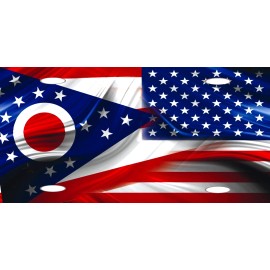 DIGIART INTERNATIONAL OHIO STATE AMERICAN FLAG METAL NOVELTY CAR LICENSE PLATE AUTO TAG