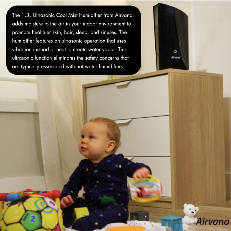 Airvana 1.3L Ultrasonic Cool Mist Humidifier, Black
