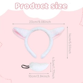 TUONYIS 4 Pcs Animal Lamb Costume Set, Sheep Lamb Ears Headband Tail Set, Sheep Headband with Ear, for Animal Costume Cosplay, Adults, Childrens Fancy Dress, Party Supplies (White, Pink)