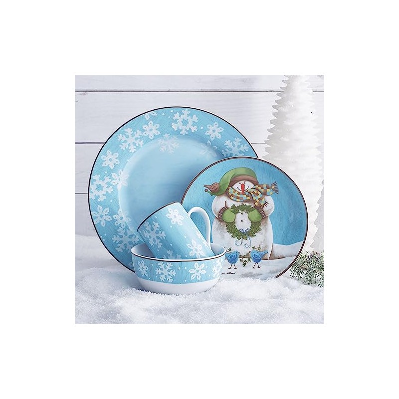 Pfaltzgraff Evergreen Ernie Dinnerware Set, 16 Piece, Blue, White