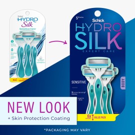 Schick Hydro Silk Sensitive Womens Disposable Razors, 2 Count, 5-Blade Disposable Razors for Women Sensitive Skin, Travel Razor for Women