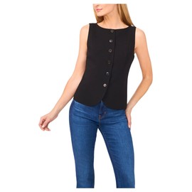 CeCe Women's Boat Neck Waistcoat Top, Rich Black
