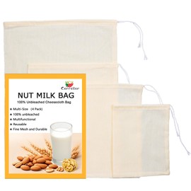 Carrollar 4Pack Nut Milk Bags,4 Sizes Unbleached Cotton Cheesecloth Bags,Food Strainer Bags,Reusable Muslin Strainer Bags for Yogurt,Juice,Wine,Cheese making(5x6.3"/6x8"/8x10"/10x14")