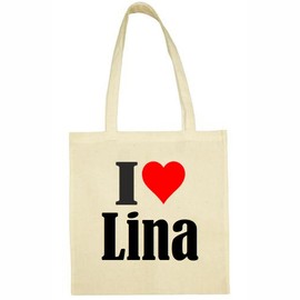 I Love Lina Shopping Bag School Bag Gym Bag 38 x 42 cm in Black or White, beige