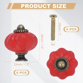 uxcell 6 Packs Ceramic Knobs, Pumpkin Ceramic Cabinet Drawer Knobs Retro Decorative Dresser Pulls Handle with M4 x 25mm Mounting Screw for Closet Drawer Cupboard Wardrobe, Red