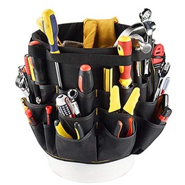 HEEPDD Bucket Tool Organizer, 56 Pockets Caddy Bag for Garden Construction, Carpenter, Electrician, Builder, Black