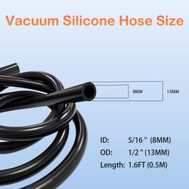 I33T Vacuum Hose Automotive, 5/16"(8mm) ID High Temperature Silicone Vacuum Tubing Hose Line 130PSI Max Pressure 1.6FT(0.5m)(Black)