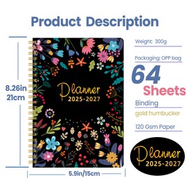 2025-2027 Monthly Planner Spiral Bound 3 Year Calendar Monthly Planner Jan. 2025 - Dec. 2027 Calendar Planner 8.5 x 5.9", 36 Monthly Planner Gifts, Pink