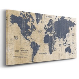 Renditions Gallery Old World Map Canvas Wall Art, Parchment Paper Yellow, Antique Map of the World, Vintage, Premium Gallery Wrapped Canvas Decor, Ready to Hang, 20 In H x 40 In W, Made in America