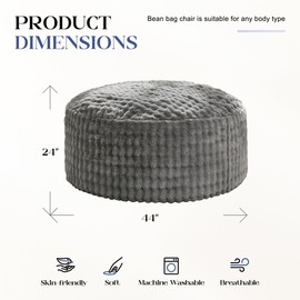 Hobestluk Bean Bag Chairs Beanbag Chair with Filler Adult Bean Bags with Fluffy & Machine Washable Cover, Giant Bean Bag Chairs for Aduts (Grey, 4FT-44" x 44" x 24")