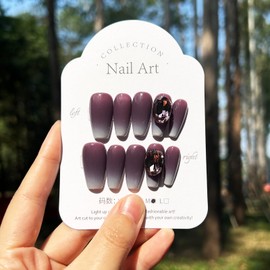 i-Laesh Handmade Press on Nails - Long Coffin Fake Nails - Reusable Unique Designs - Hand Painted 3D Pink Glitter - 10+5 Piece Set - Diamond
