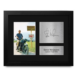 HWC Trading Steve McQueen The Great Escape Framed Gifts Printed Signed Autograph Picture for Movie Memorabilia Fans - US Letter Size