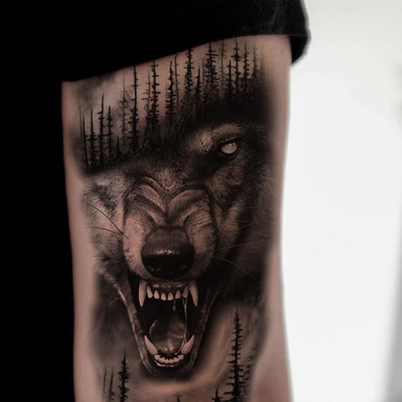 Oottati 2 Sheets Waterproof Fake Forest Wolf Tree Arm Leg