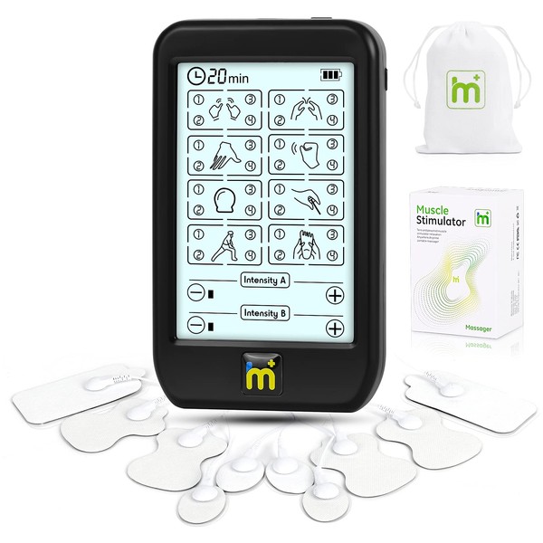 HaelMed Dual Channel TENS Unit Muscle Stimulator, Device Touchscreen with 32 Modes for Pain Relief，Rechargeable Muscle Stimulator Machine with 10 Electrode Pads
