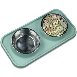 Cat Bowls for Food and Water,Premium Removable Stainless Steel Double Bowls with Non-Slip Bottom & Elevated Stand for Cats and Small Dogs ,Non-Spill Cat Food Bowls 12 Fluid Ounces (354 ml) (Blue)