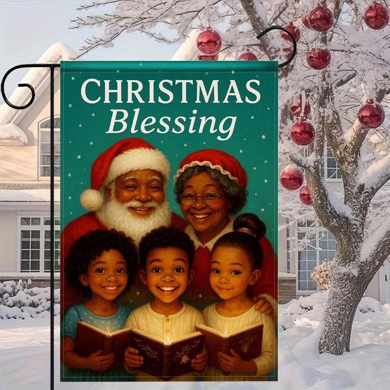 Christmas Garden Flag 12x18 Inch Black Santa Choir Yard Decor