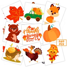 winthrop 240 Pcs Autumn Temporary Tattoos for Kids, Individually Wrapped Waterproof Safety Thanksgiving Tattoos, Happy Fall, Best Choice for Autumn Goody Bag Stuffers, 60 Different Designs