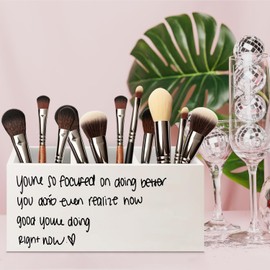 URLLUAE Inspirational Gifts Wooden Pen Pencil Holder for Office Desk Accessories, Inspirational Gifts for Women, Positive Encouragement Makeup Brush Toothbrush Holder Organizer