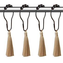 Peachy Yellow Tassel Boho Shower Curtain Hooks - Black Shower Curtain Rings Rust Proof Shower Hooks for Shower Curtain, Decorative Ruffle Shower Curtain Set Accessory, Modern Abstract Bathroom Decor
