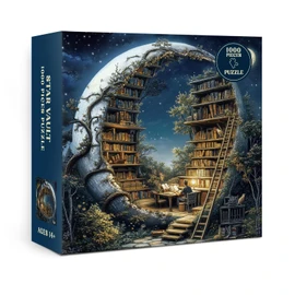 Magic Moon Library Puzzle 1000 Pieces for Adults, Night Book Forest Fantasy Jigsaw Puzzle, Vintage Space Bookshelf Nature Puzzles