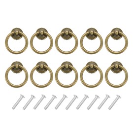 sourcing map 10 Sets Vintage Drop Ring Knobs Retro Dresser Pulls Handles with Screws Zinc Alloy for Dresser Drawer Furniture Closet Cupboard Bronze(45.4mm/1.8" Long)