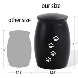 LINES ARTE 2.67 Inches Small Pet Urns for Dog Ashes,Tiny Urn for Dog or Cats Ashes,Mini Black Pet Ashes Keepsake with Paw Print,Memorial Pet Cremation Urn