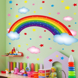 Amaonm Creative Removable DIY PVC Rainbow Bridge and Colorful Clouds Stars Wall Decal Peel and Stick Decor Wall Sticker for Kids Rooms Girls Boys Bedroom Living Room Classroom Offices Wall Decoration