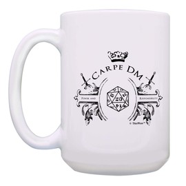 Gaming Gifts Carpe DM Power and Responsibility D20 Dice Mug Crit Hit Natural 20 15-oz Mug Cup White
