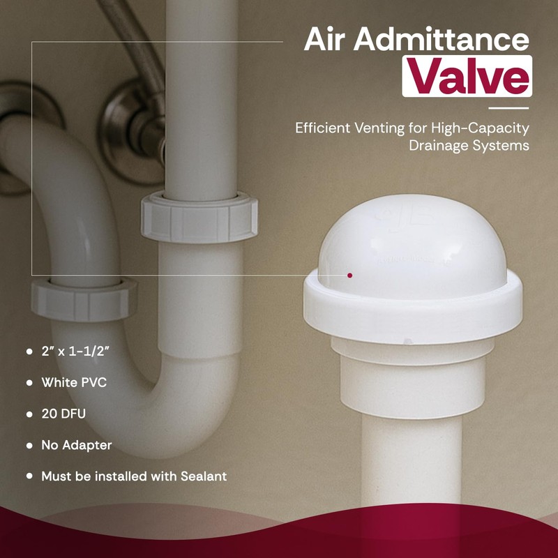 JB Products Air Admittance Valve AAV, 2″ x 1-1/2″ Solvent