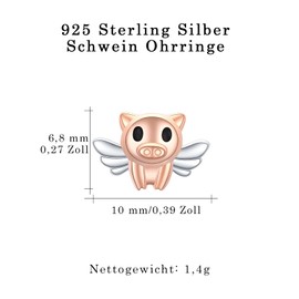 Pig Earrings Hoop Earrings 925 Sterling Silver Hypoallergenic Earrings Gold/Rose Gold/Silver Small Pig Jewellery Gift for Women Girls Women, Sterling Silver