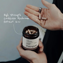Puresport Puresport Cordyceps Supplement (60 Capsules) Cordyceps Mushrooms with 25% Polysaccharides | Cardiovascular Cordyceps | Endurance, Performance and Recover