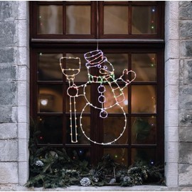 LED Lighted Snowman Window Silhouette, Double Sided Design, Indoor/Outdoor