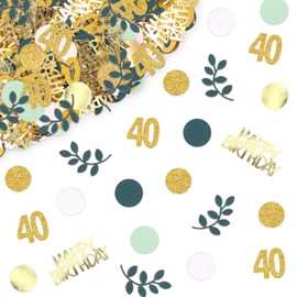 TOPWAYS Confetti 40th Birthday Man Woman, Pack of 200 Table Decoration Birthday Scatter Decoration Eucalyptus Green Confetti Large Gold Confetti Birthday 40th Birthday Decoration Women Men (40th